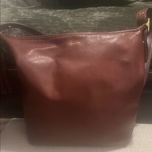 COACH Cognac Leather Shoulder Tote with Tassel